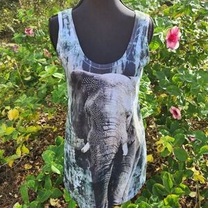 Big Bang Clothing Elephant Print Tank Top With Rhinestone Embellishments